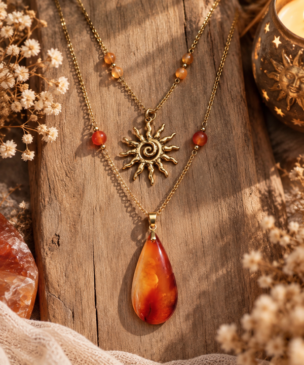 ☀️ Arcanum Solis – Collier double en Cornaline