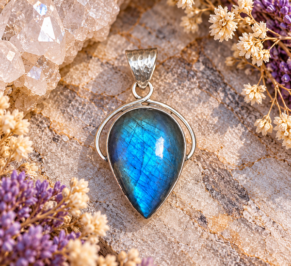Pendentif en labradorite bleue