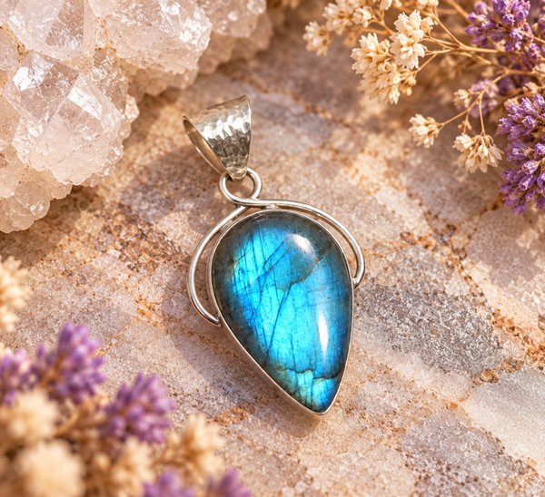 Pendentif en labradorite bleue