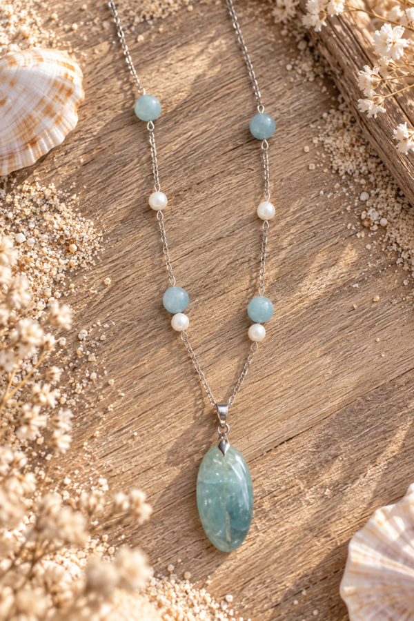 Collier " Neptune" en Aigue Marine & Nacre