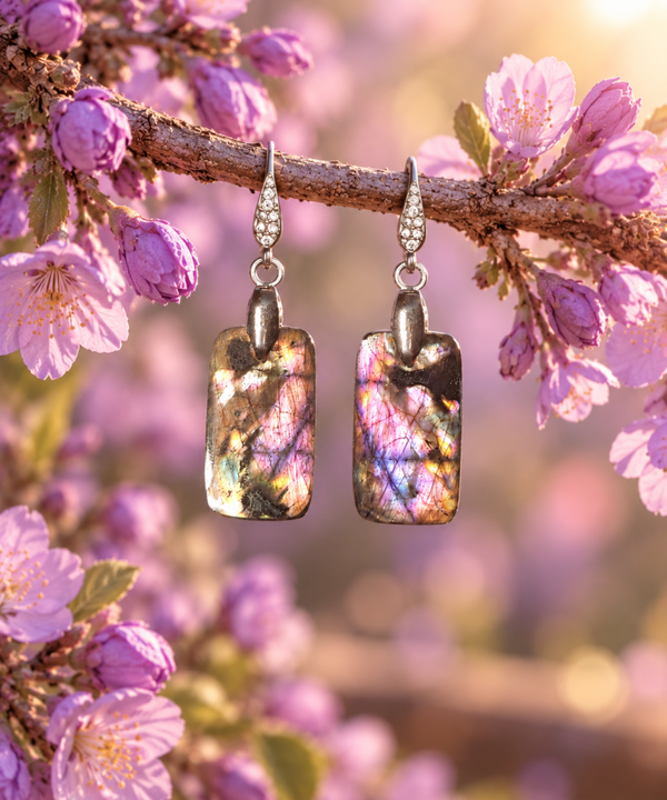 Boucles d'oreilles en labradorite multicolore