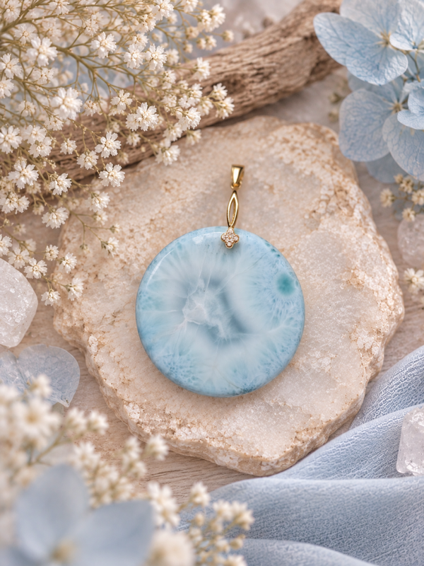 Pendentif en larimar - Éclat des Caraïbes