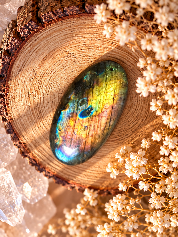 Cabochon en labradorite multicolore
