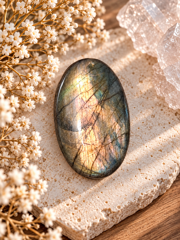 Cabochon en labradorite orange