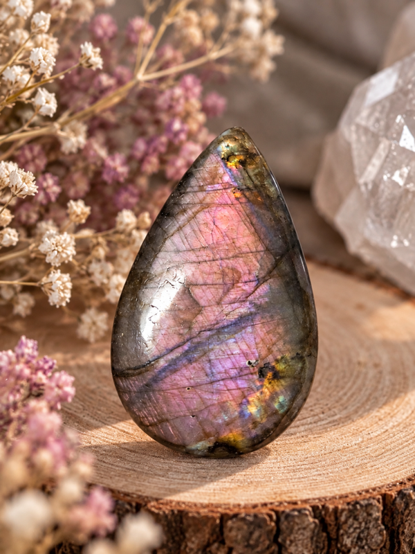 Cabochon de labradorite rose
