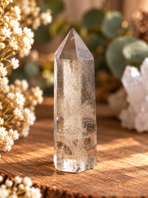 Obélisque en quartz fumé très clair