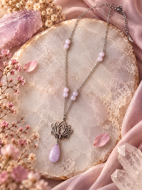 Collier "Éclosion du Cœur" en kunzite