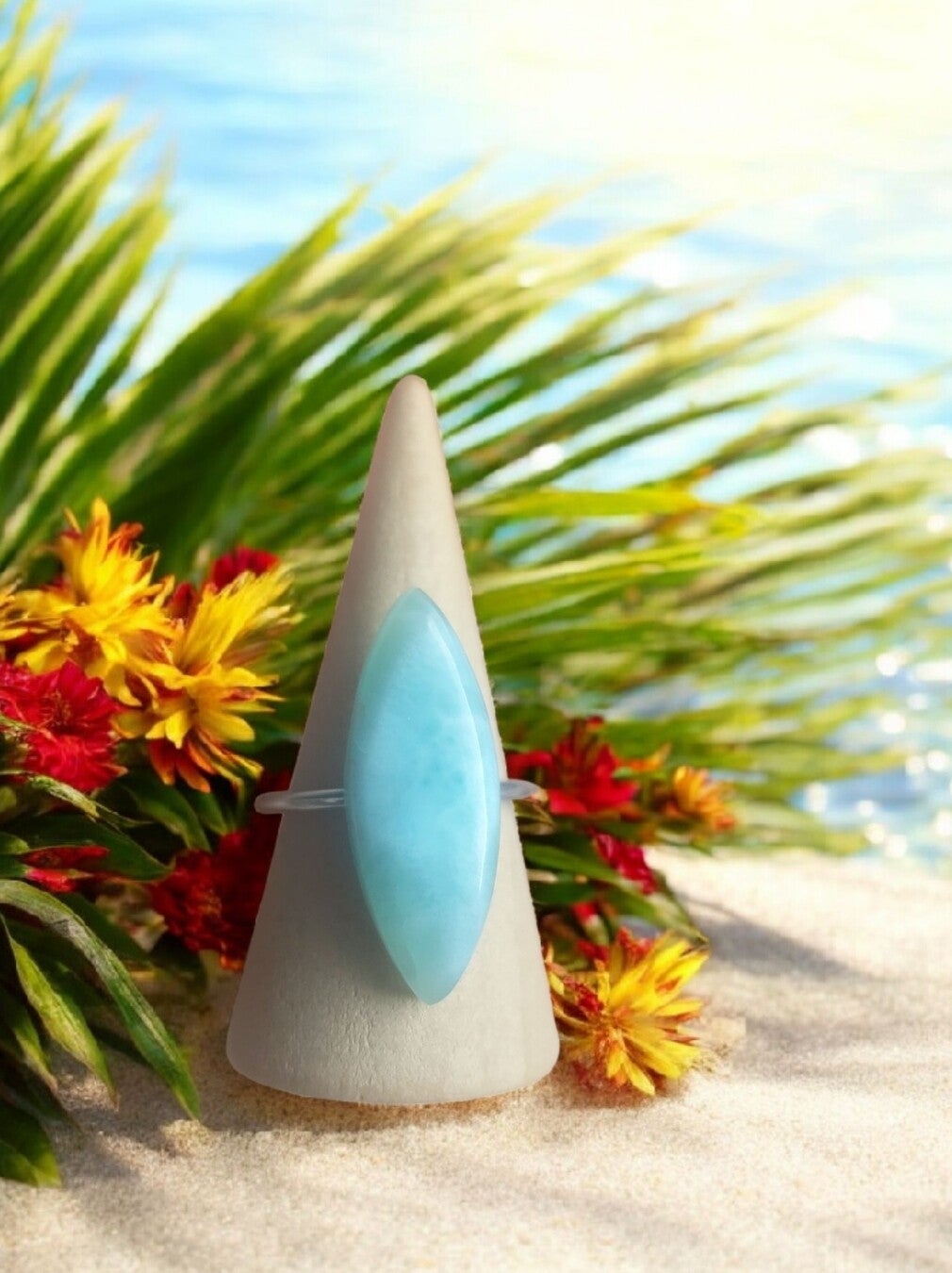 Bague réglable en larimar