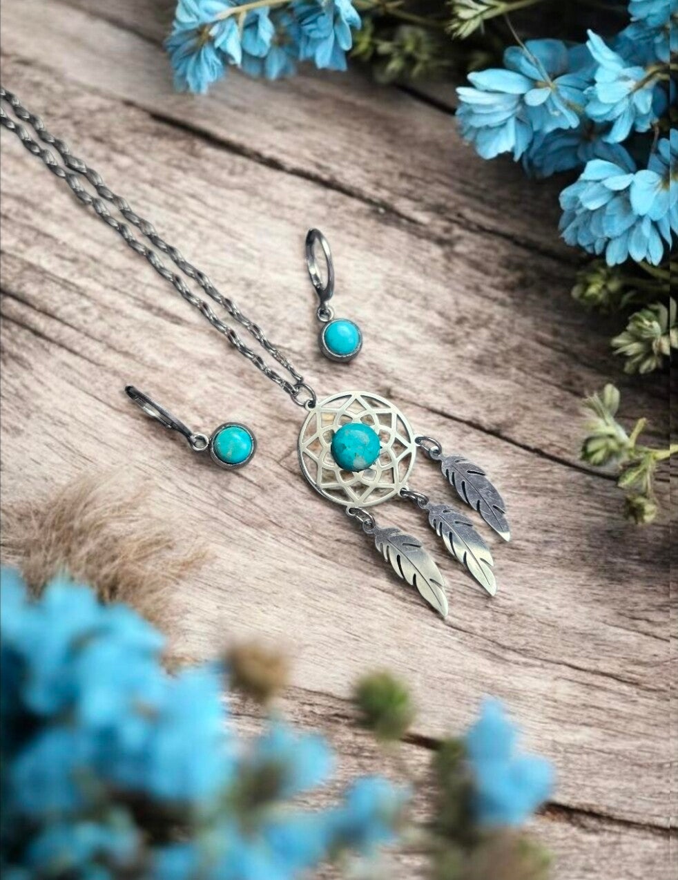 Parure "Gardienne des rêves" en turquoise naturelle