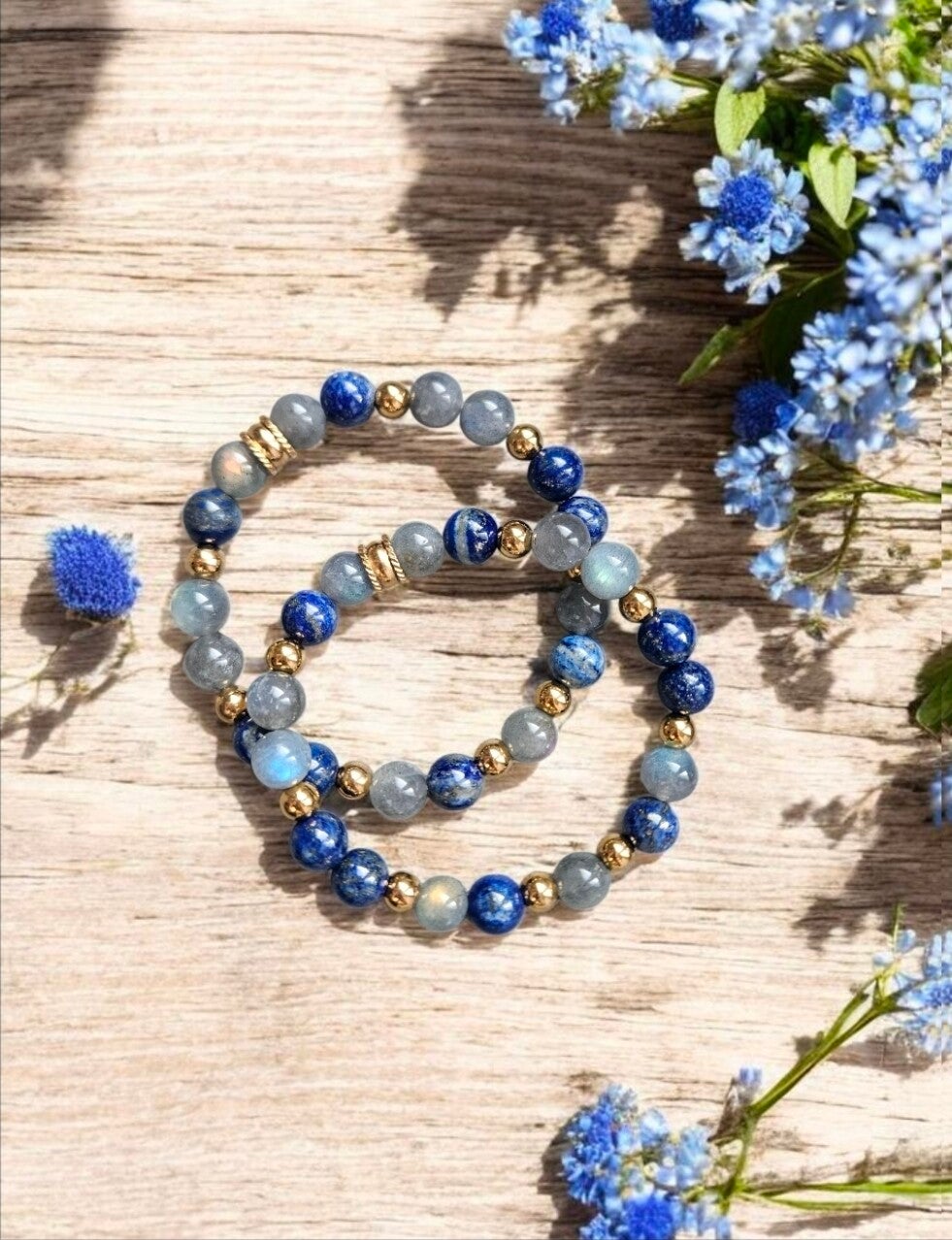 Bracelet "Aurore des Étoiles" en labradorite & lapis-lazuli