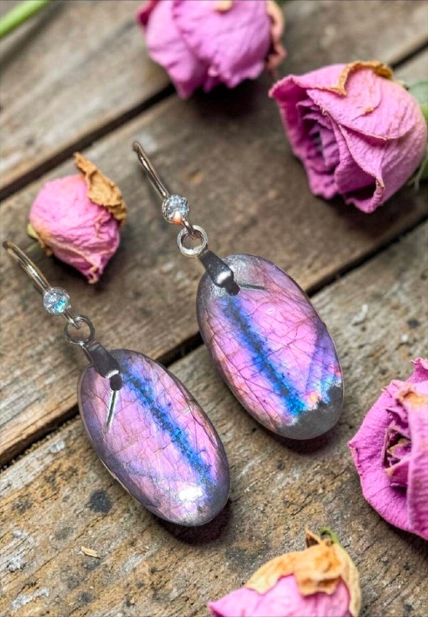 Boucles d'oreilles en labradorite rose