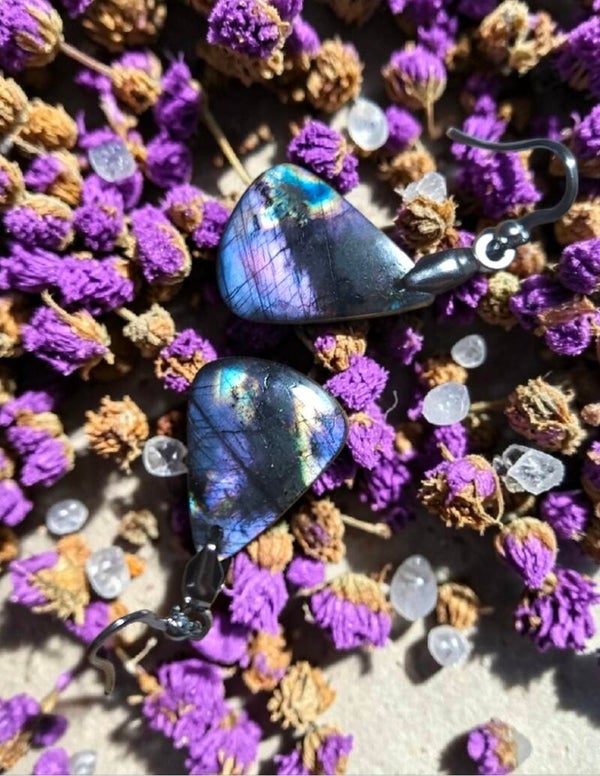 Boucles d'oreilles en labradorite multicolore