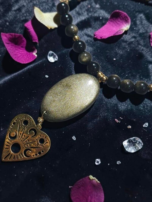Collier "Soleil Noir" en obsidienne dorée