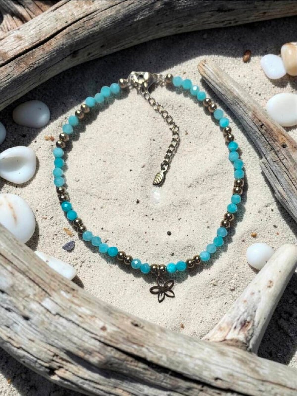 Bracelet de cheville en amazonite facettée