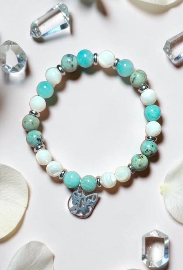 Bracelet "Harmonie" en amazonite, nacre et jaspe africain