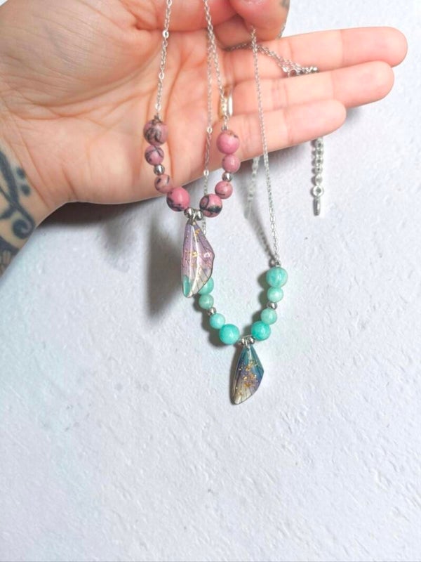 Ras de cou "Aëla" en amazonite ou rhodonite
