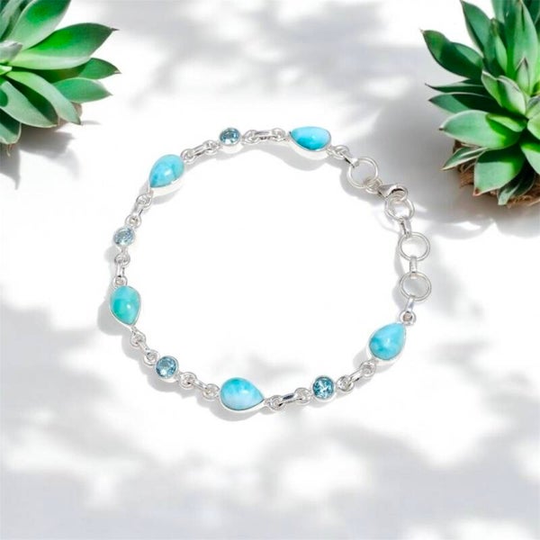 Bracelet en Larimar & Topaze Bleue - Argent 925