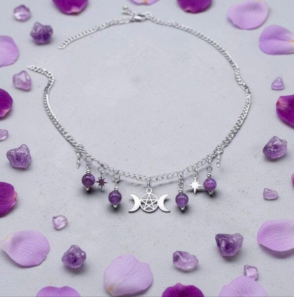 Collier Triple Lune & Améthyste