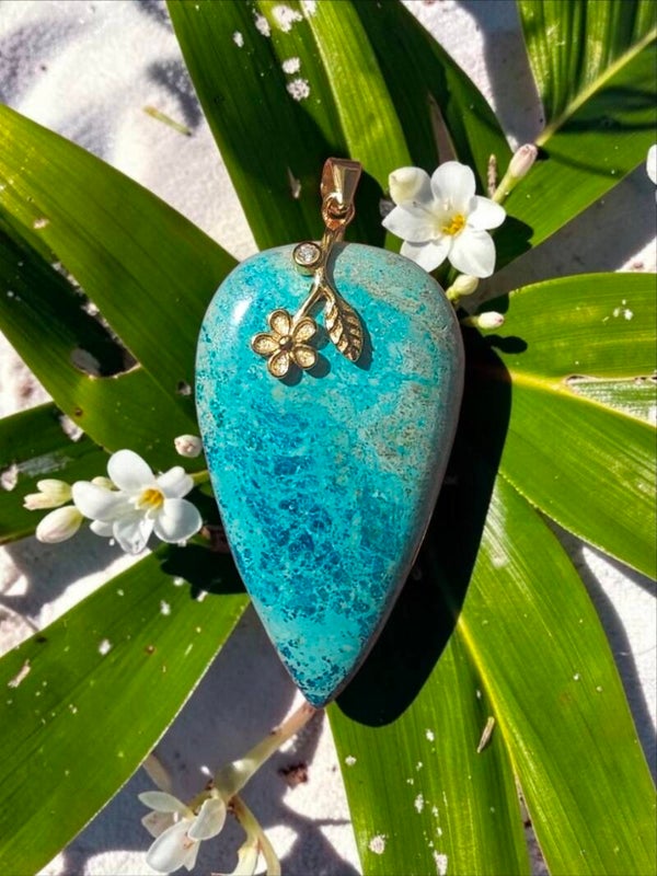 Pendentif en Shattuckite & Chrysocolle naturelle