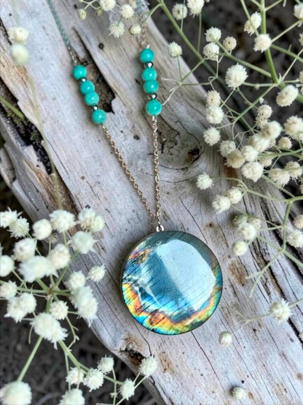 Collier "L'eclat des rivages" en labradorite & amazonite