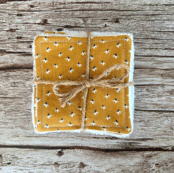 Cotons démaquillants/soins - Petites fleurs jaunes