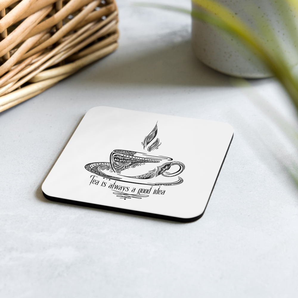 Korkuntersetzer „Tea is Always a Good Idea“ – Teetasse, stylisches Tee-Design & Geschenkidee für Teeliebhaber | 4er Set