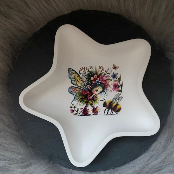 Zauberhafte Sternschale mit Blumenfee & Biene – Deko Schale Geschenkidee, Schmuckschale, Märchendeko, Fairycore