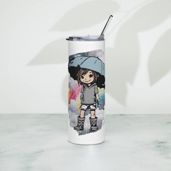 Stylischer Coffee-to-go-Becher aus Edelstahl – "Rainy Girl"