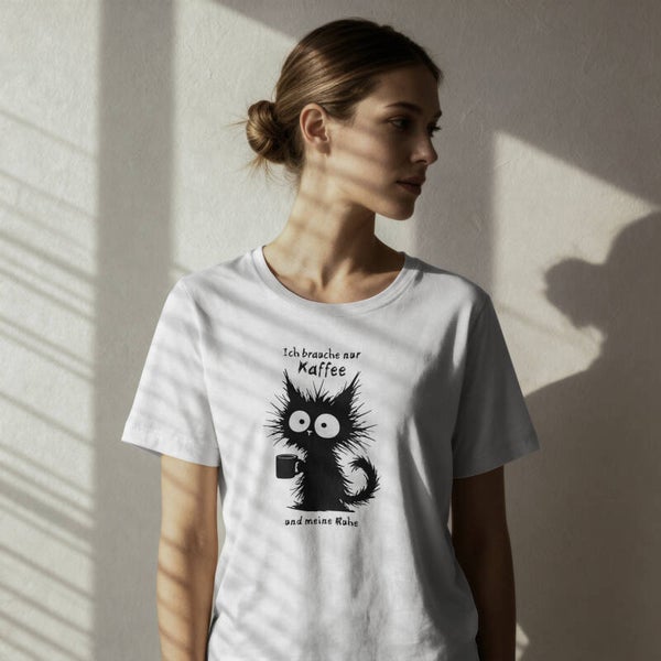 Ich brauche nur Kaffee und meine Ruhe – Lustiges Katzen T-Shirt für Katzenliebhaber und Kaffeefans