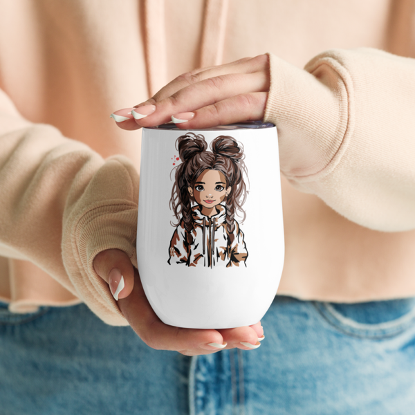 Weinbecher „Double Bun Girl“ – stylischer Edelstahlbecher mit modernem Mädchen-Motiv