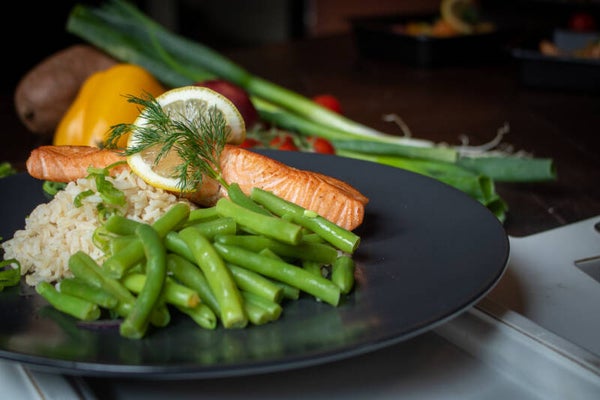 Zalm, Sperziebonen, Rijst +/- 500kcal