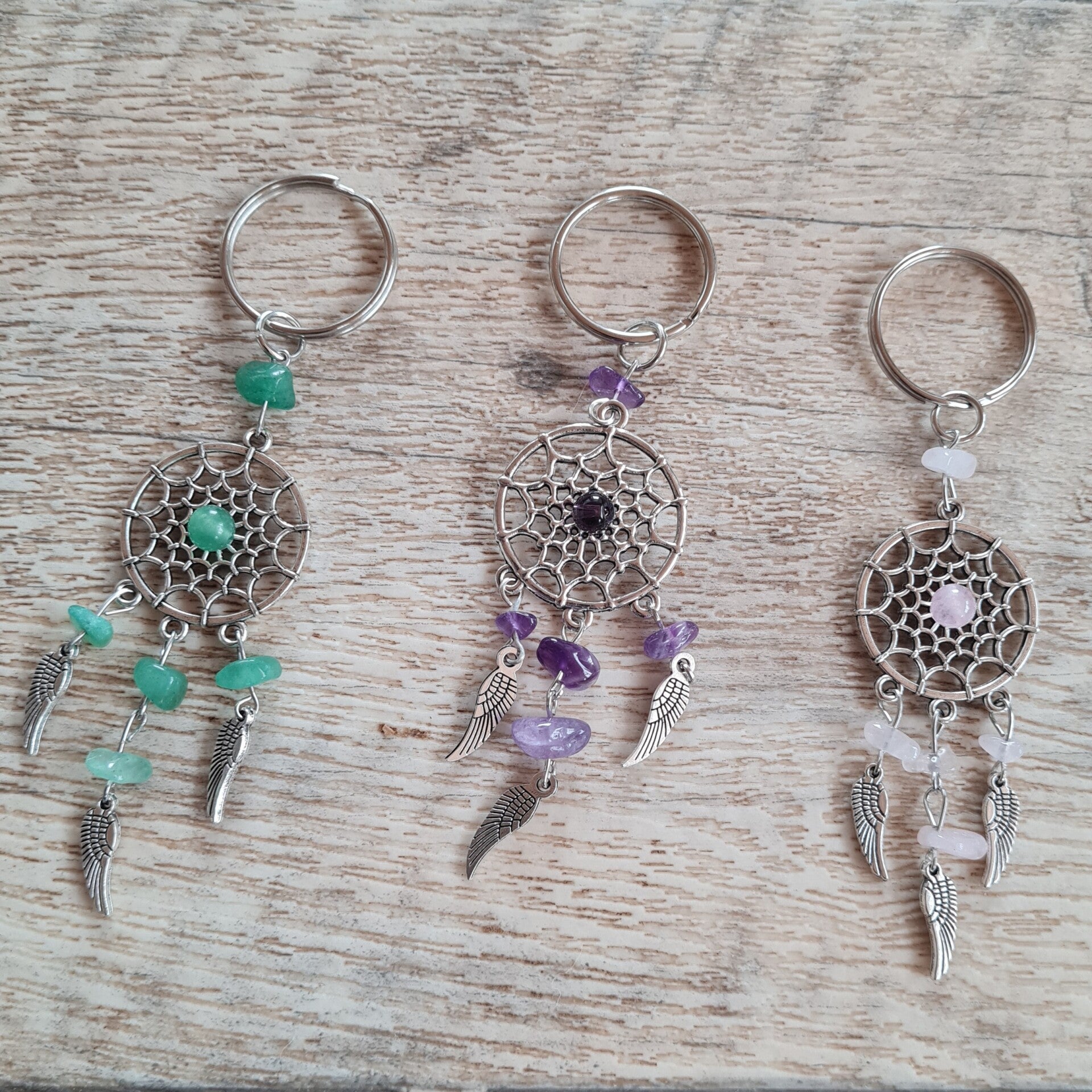 Schlüsselanhänger Traumfänger mit Amethyst, Aventurin oder Rosenquarz