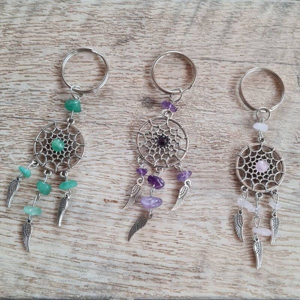 Schlüsselanhänger Traumfänger mit Amethyst, Aventurin oder Rosenquarz