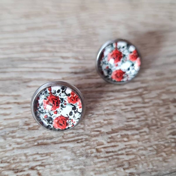 Ohrstecker mit Rosen &  Schädel
