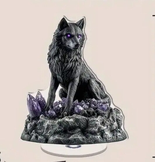 Harzfigur Black Wolf mit Amethyst