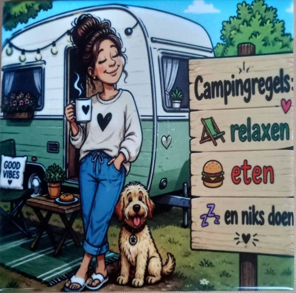 Campingregels dame tegeltje