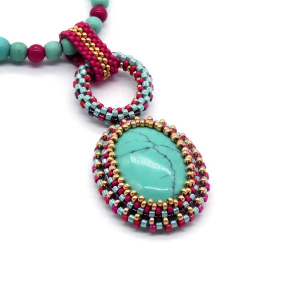 Turquoise Seed Beaded Pendant Necklace