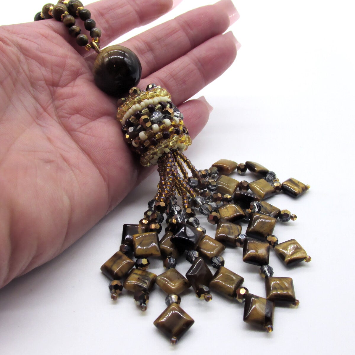 Tiger Eye Tassel Pendant Necklace