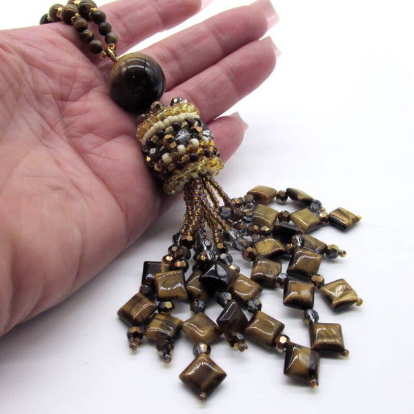 Tiger Eye Tassel Pendant Necklace