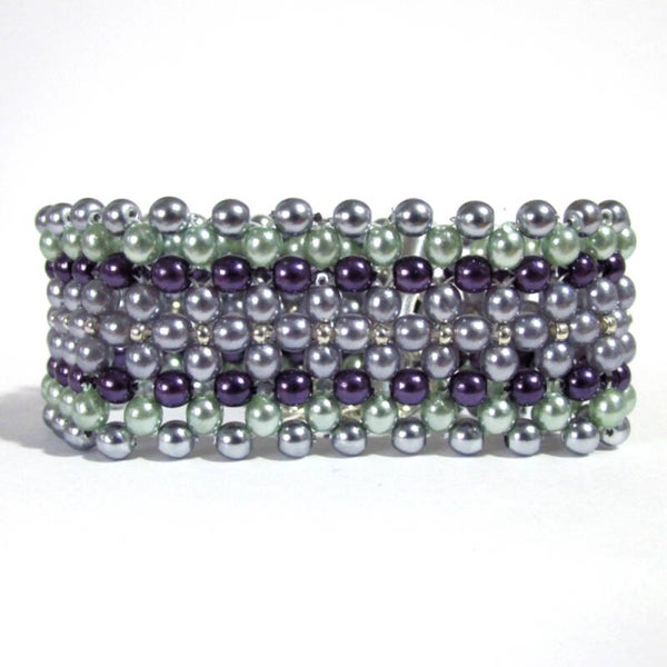Pewter: Glass Pearl Beaded Bracelet