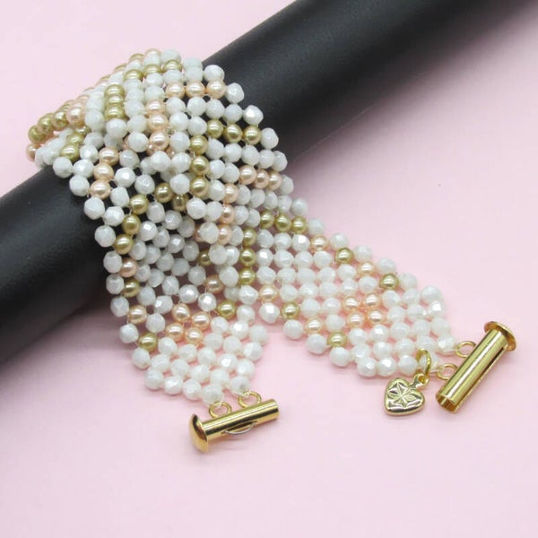 Alabaster: Firepolished & Pearl Beaded Bracelet