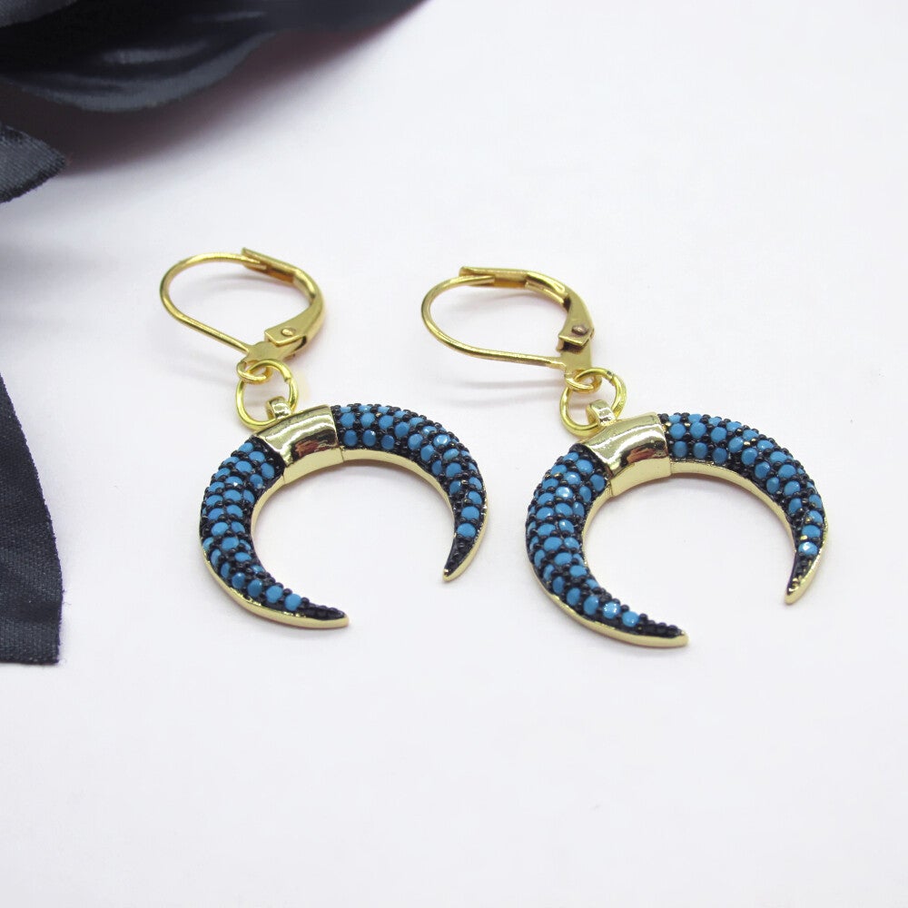 Rhinestone Crescent Moon Horn Earrings
