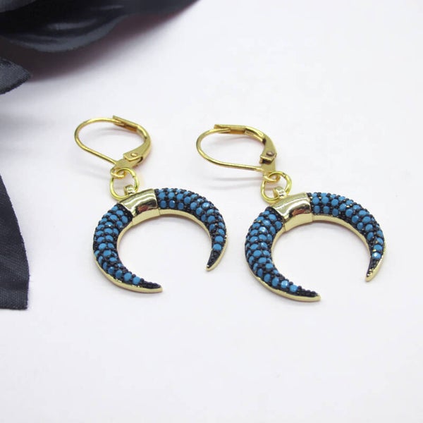 Rhinestone Crescent Moon Horn Earrings
