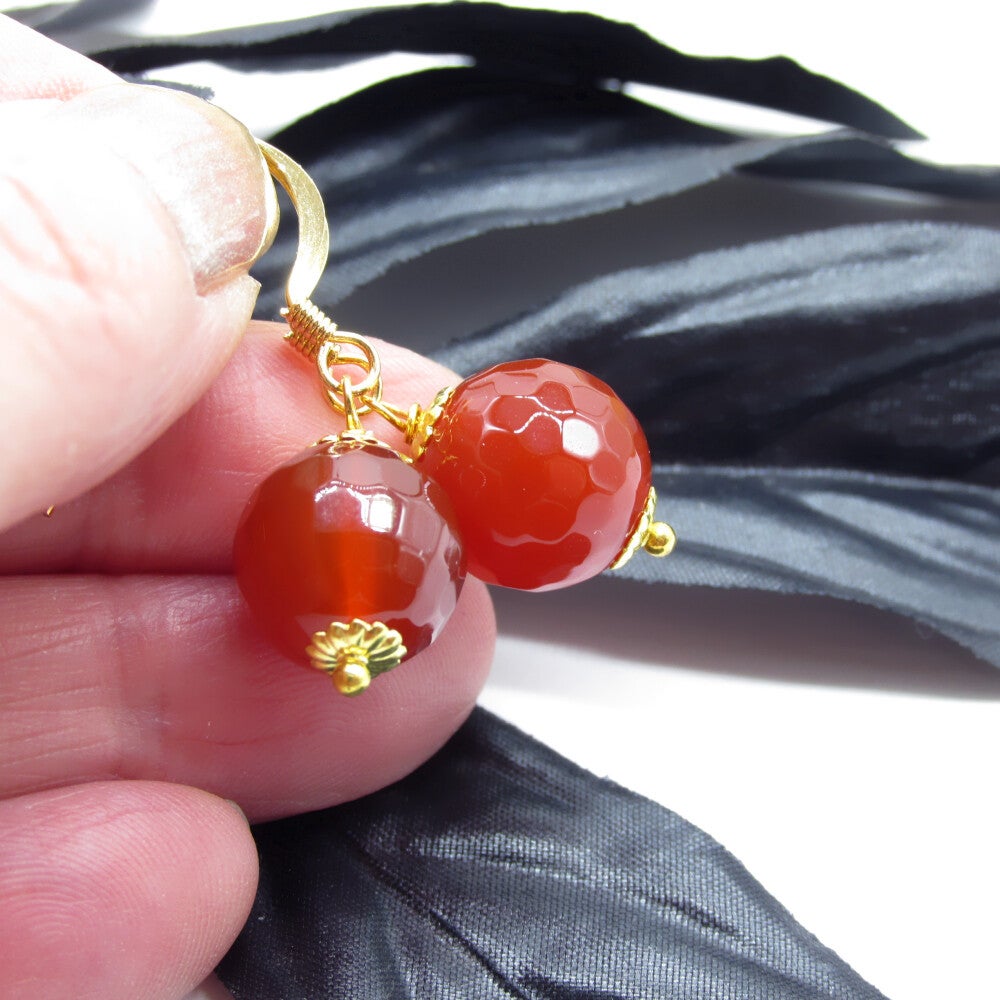 Faceted Carnelian Beaded Earrings