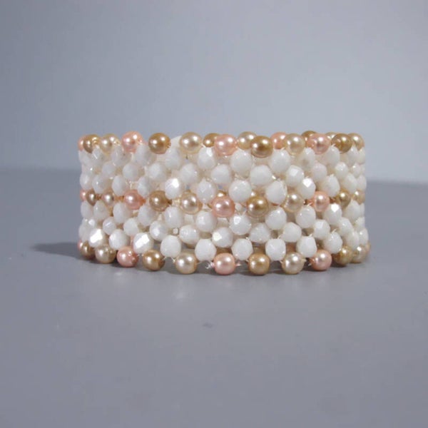 Alabaster: Firepolished & Pearl Beaded Bracelet