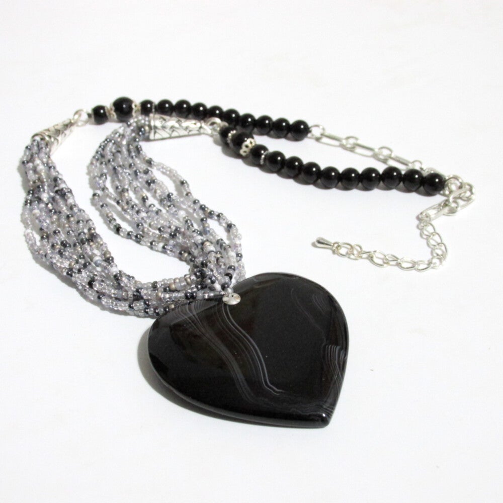 Black Agate Heart Pendant
