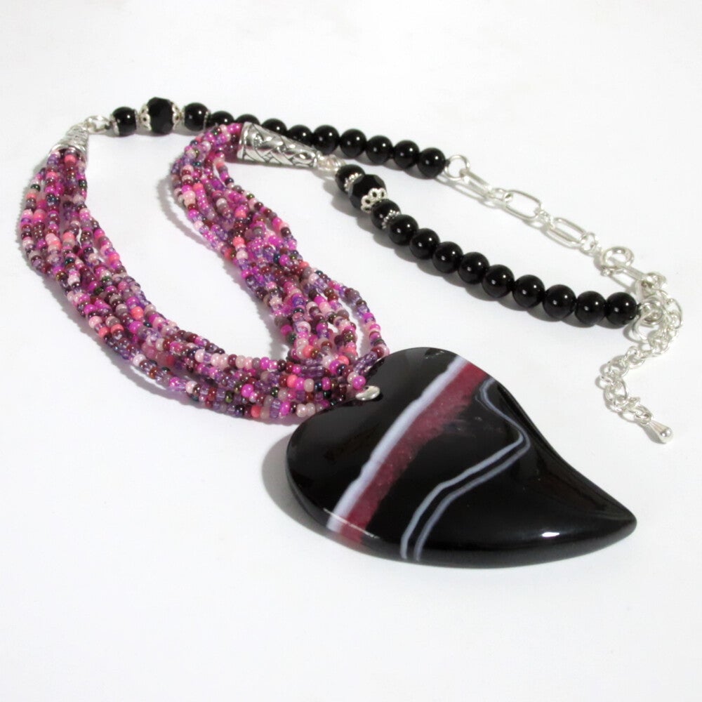 Black & Pink Agate Heart Pendant