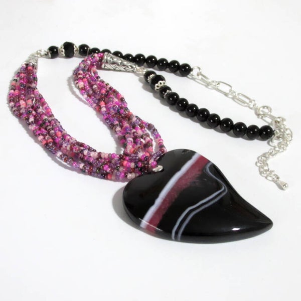 Black & Pink Agate Heart Pendant
