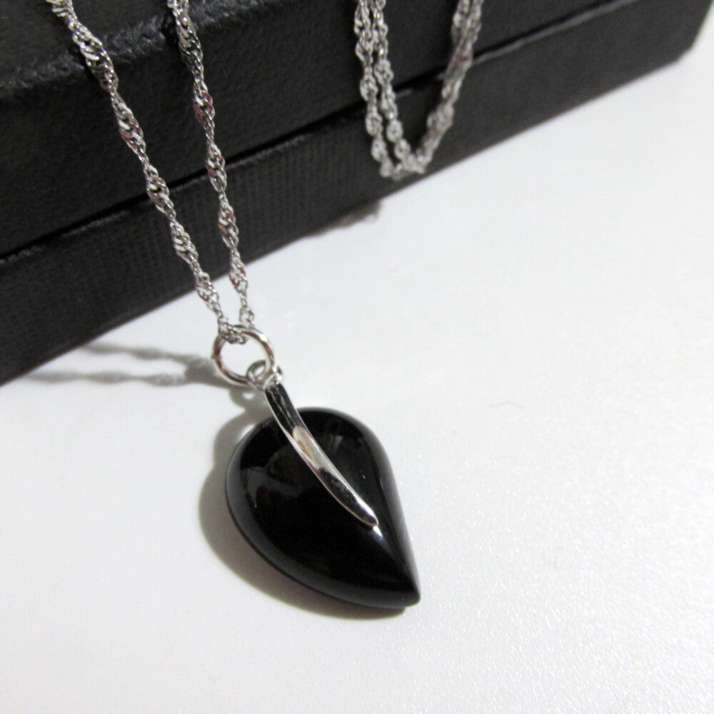 Sterling Silver Onyx Leaf Necklace