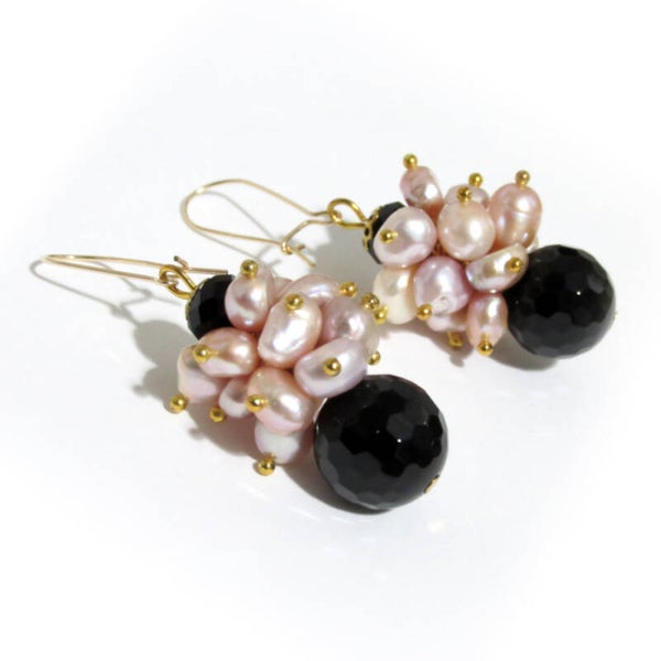 Pearl Cluster Evening Earrings Gold